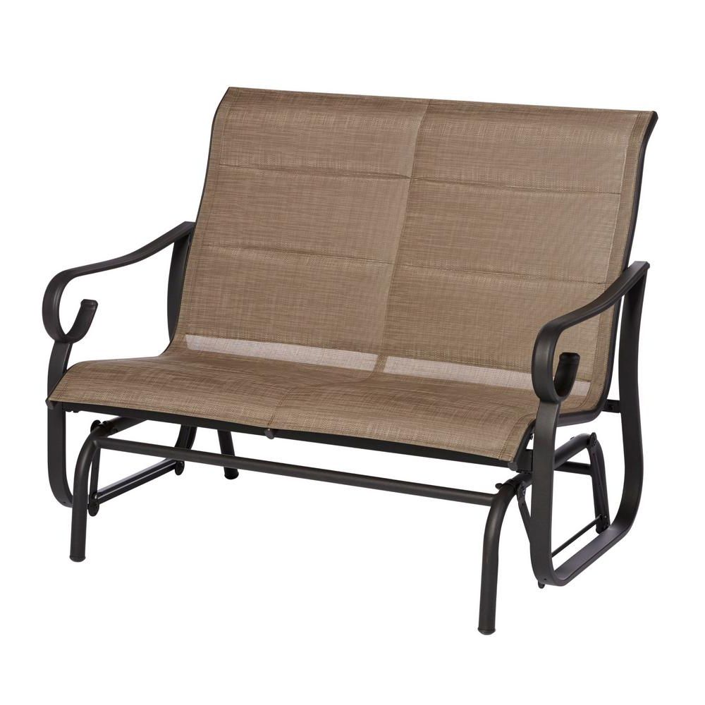 Most Current Padded Sling Double Glider Benches Regarding Hampton Bay Crestridge Padded Sling Outdoor Glider In Putty (View 1 of 30)