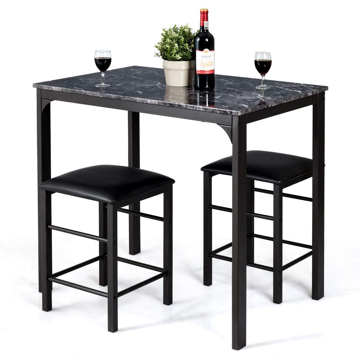 Most Popular Giantex 3 Pcs Dining Table And Chairs Set With Faux Marble Tabletop 2  Chairs Contemporary Dining Table Set For Home Or Hotel Dining Room, Kitchen  Or Inside Faux Marble Finish Metal Contemporary Dining Tables (View 11 of 30)