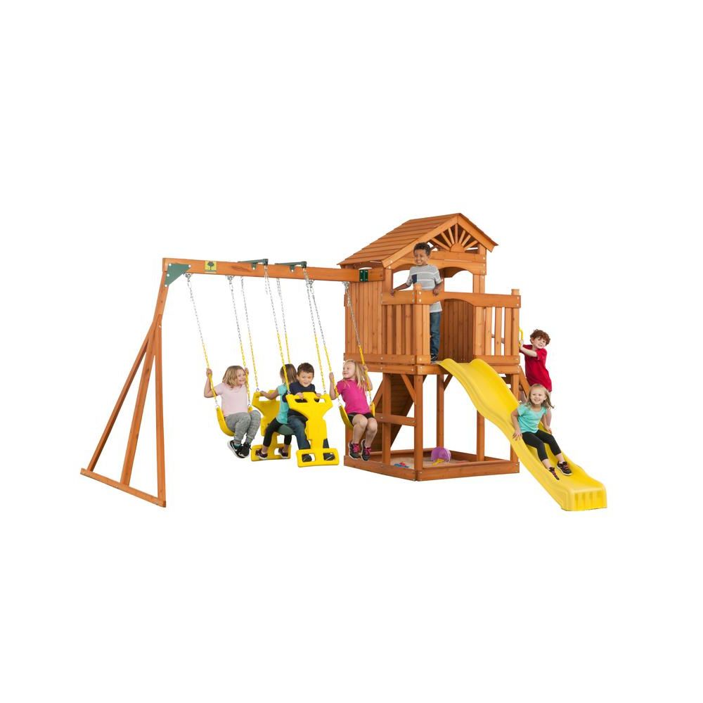 Most Recent Creative Cedar Designs Timber Valley Swingset 3512 – The Inside Dual Rider Glider Swings With Soft Touch Rope (View 22 of 30)