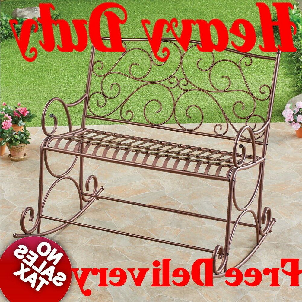 Most Recent Iron Double Patio Glider Benches For 500lb Heavy Duty Outdoor Metal Double Rocking Chair Patio Garden Bench  Glider (View 17 of 30)
