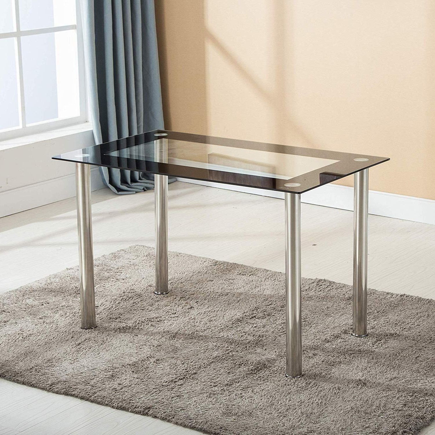 Most Recent Mecor Modern Dining Table With Glass Top, Leisure Rectangualr Kitchen Table  Metal Legs 47in For 4/6 Persons Rectangular (black) Inside Rectangular Glasstop Dining Tables (View 21 of 30)