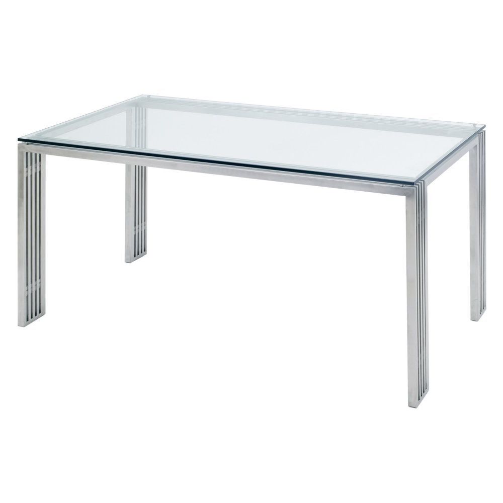Most Recently Released Dining Tables With Brushed Stainless Steel Frame In Nuevo Glass Top Dining Table In Silver (View 8 of 30)