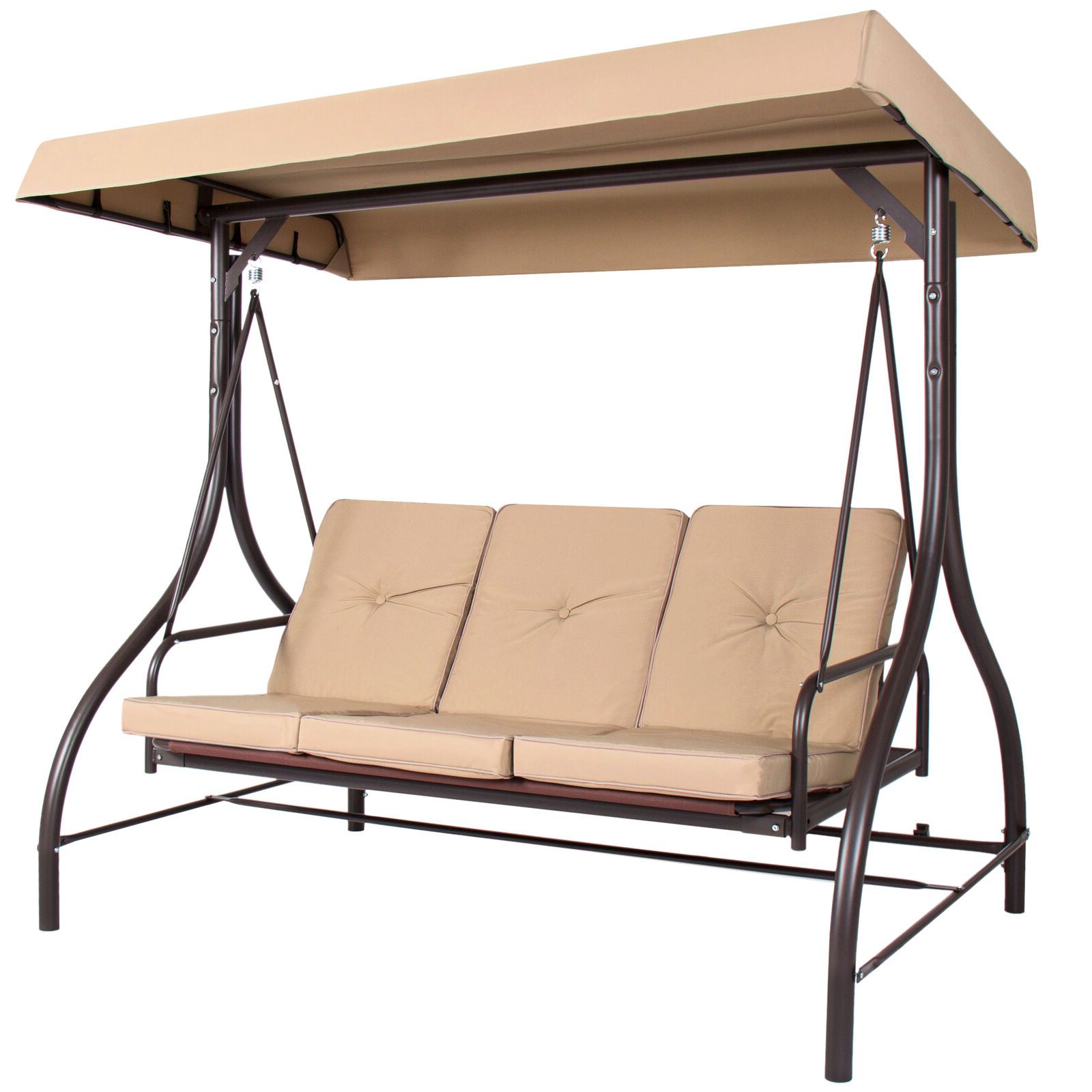 Most Up To Date Best Choice Products Sky2468 3 Seats Converting Patio Canopy – Brown Throughout Patio Loveseat Canopy Hammock Porch Swings With Stand (Photo 20 of 30)