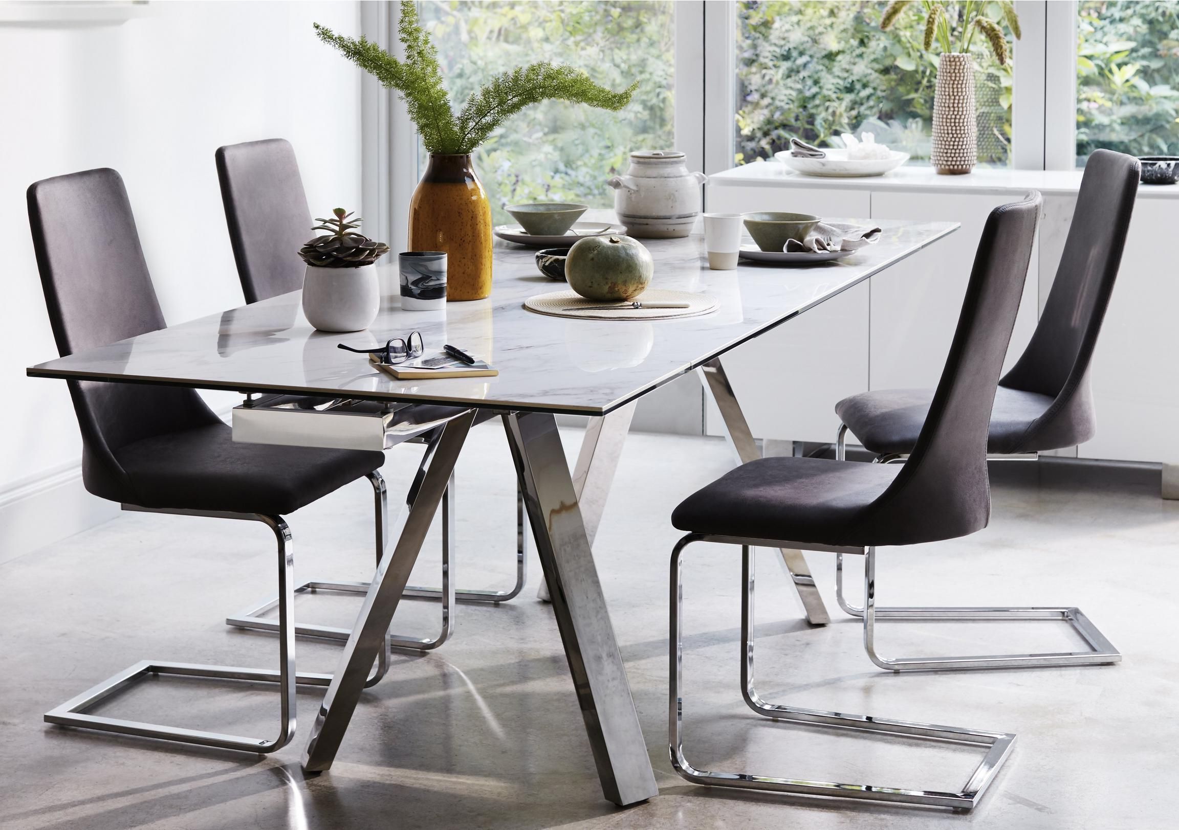 30 Collection of Modern Glass Top Extension Dining Tables in Stainless