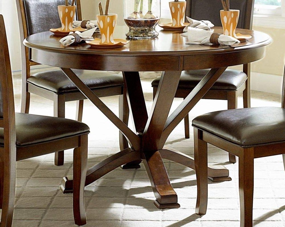 Newest Benzara Wooden Round Dining Table, Brown, One Size, Intended For Round Dining Tables (View 5 of 30)