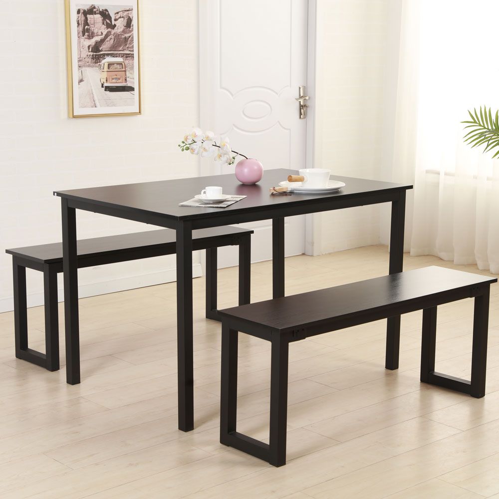 Newest Iron Wood Dining Tables For Details About Modern Style Dining Table And Chairs Benches Kitchen Room  Furniture Iron Frame (View 10 of 30)