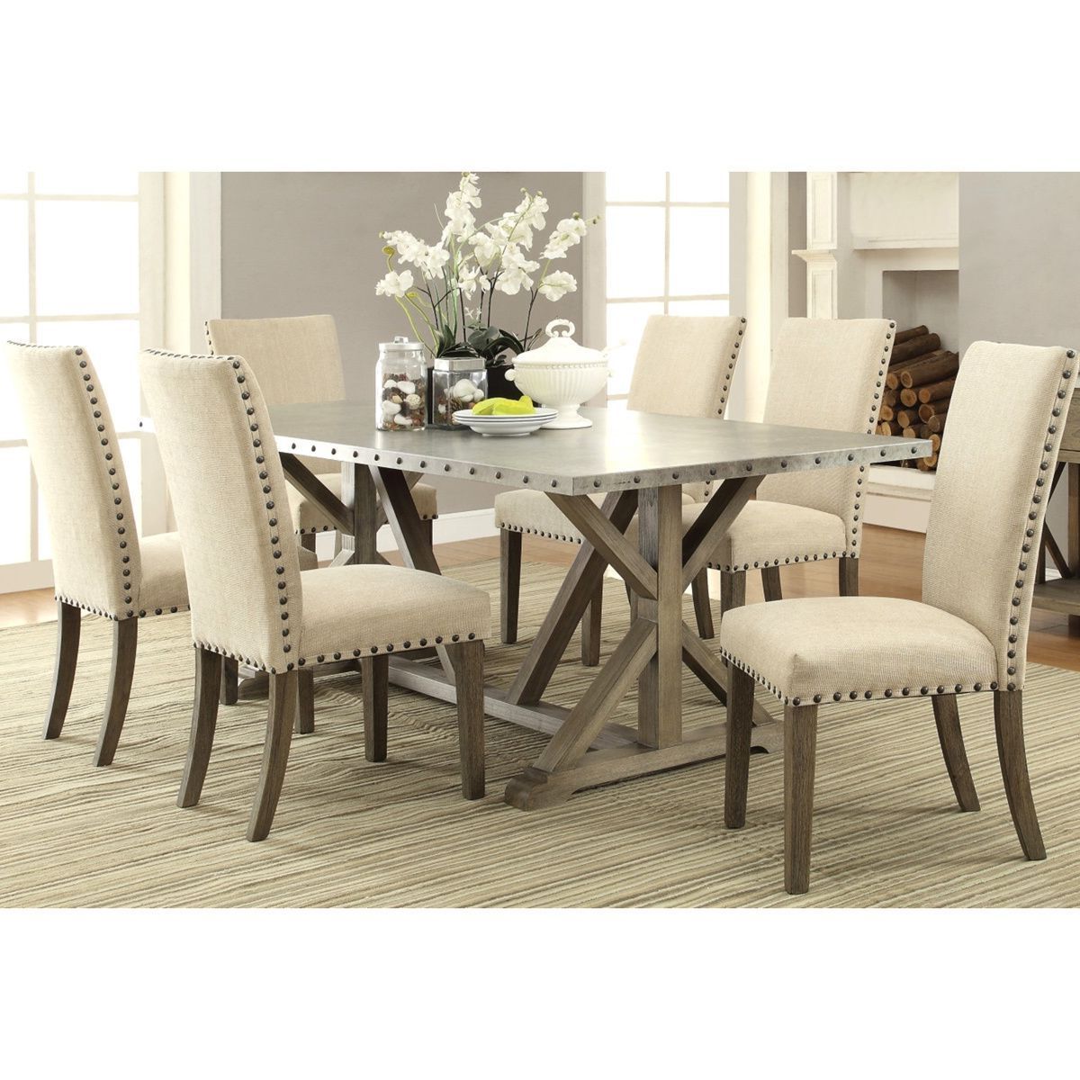 Newest Transitional Driftwood Casual Dining Tables Intended For Rosemarin Transitional Driftwood And Metal Dining Set ( (View 1 of 30)