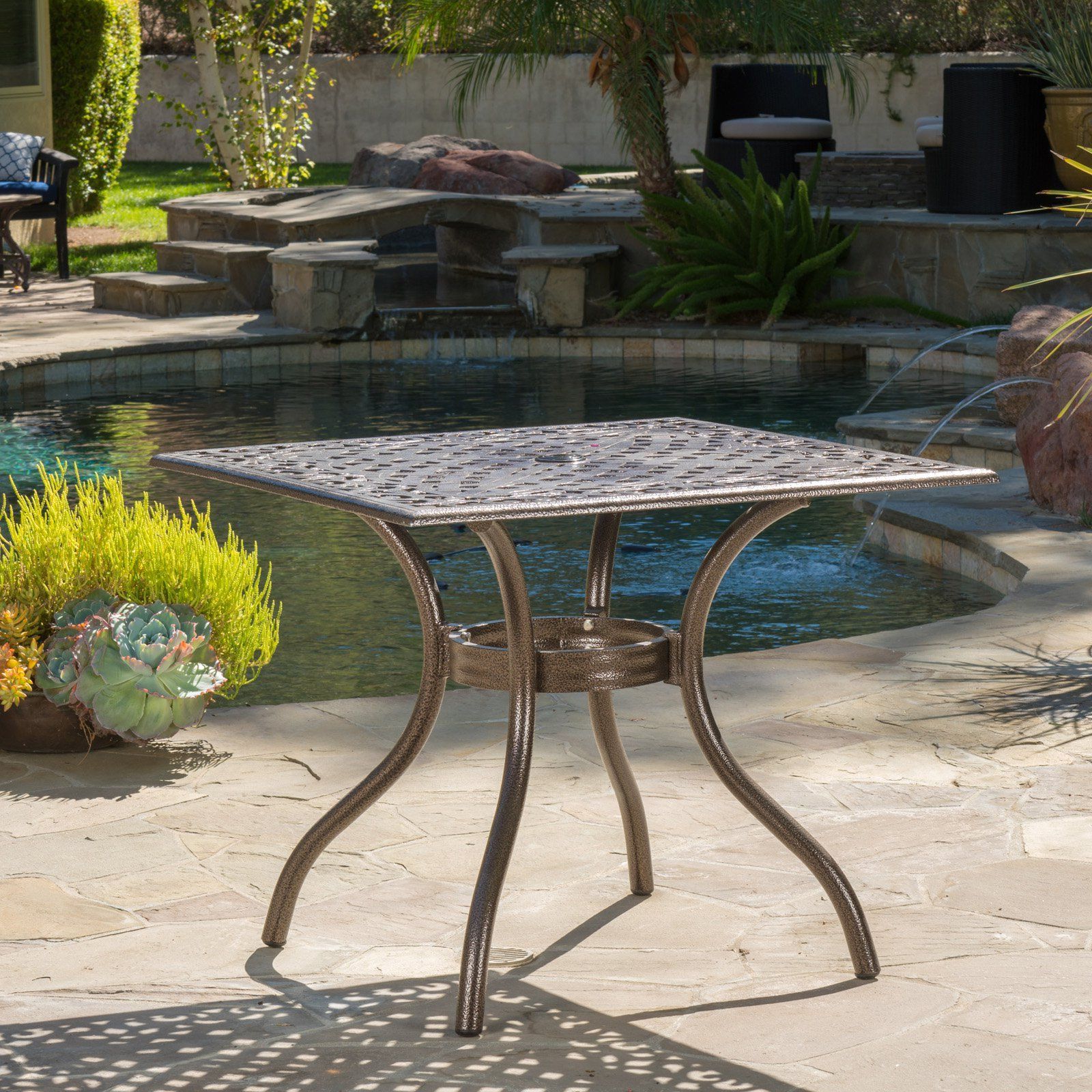 Outdoor Bogota Cast Aluminum Patio Table With Hammered For Latest 2 Person Hammered Bronze Iron Outdoor Swings (View 28 of 30)