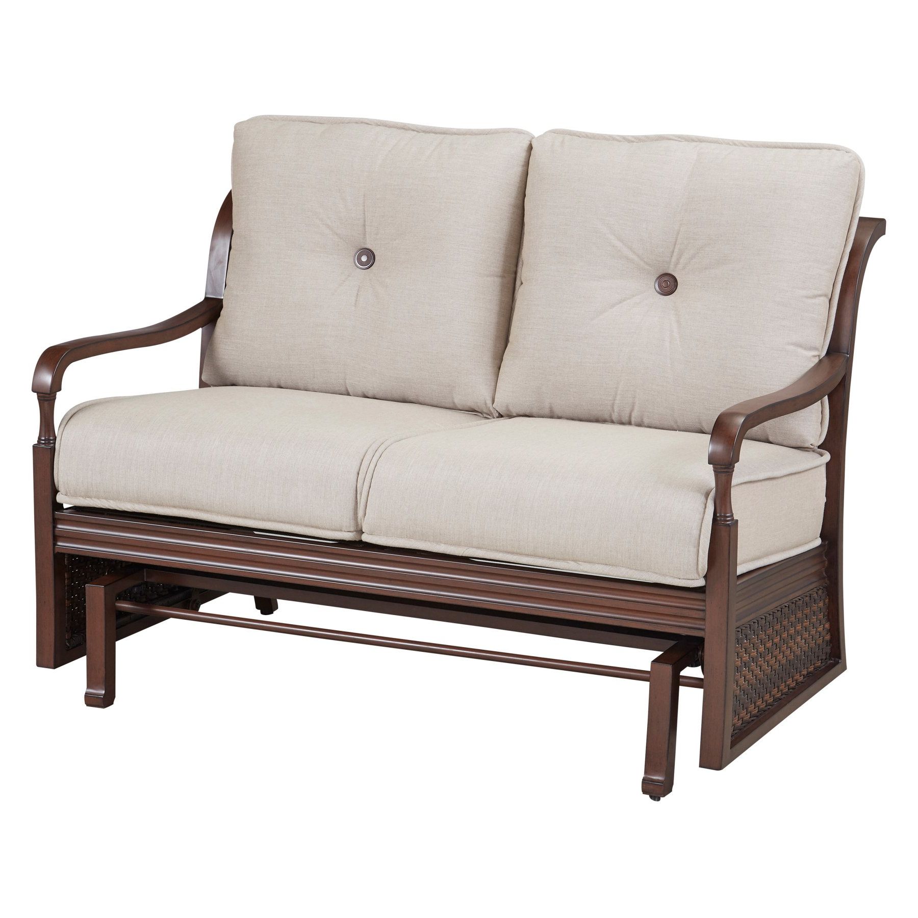 Outdoor Paula Deen Home River House Patio Loveseat Glider Intended For Popular Outdoor Loveseat Gliders With Cushion (View 16 of 30)