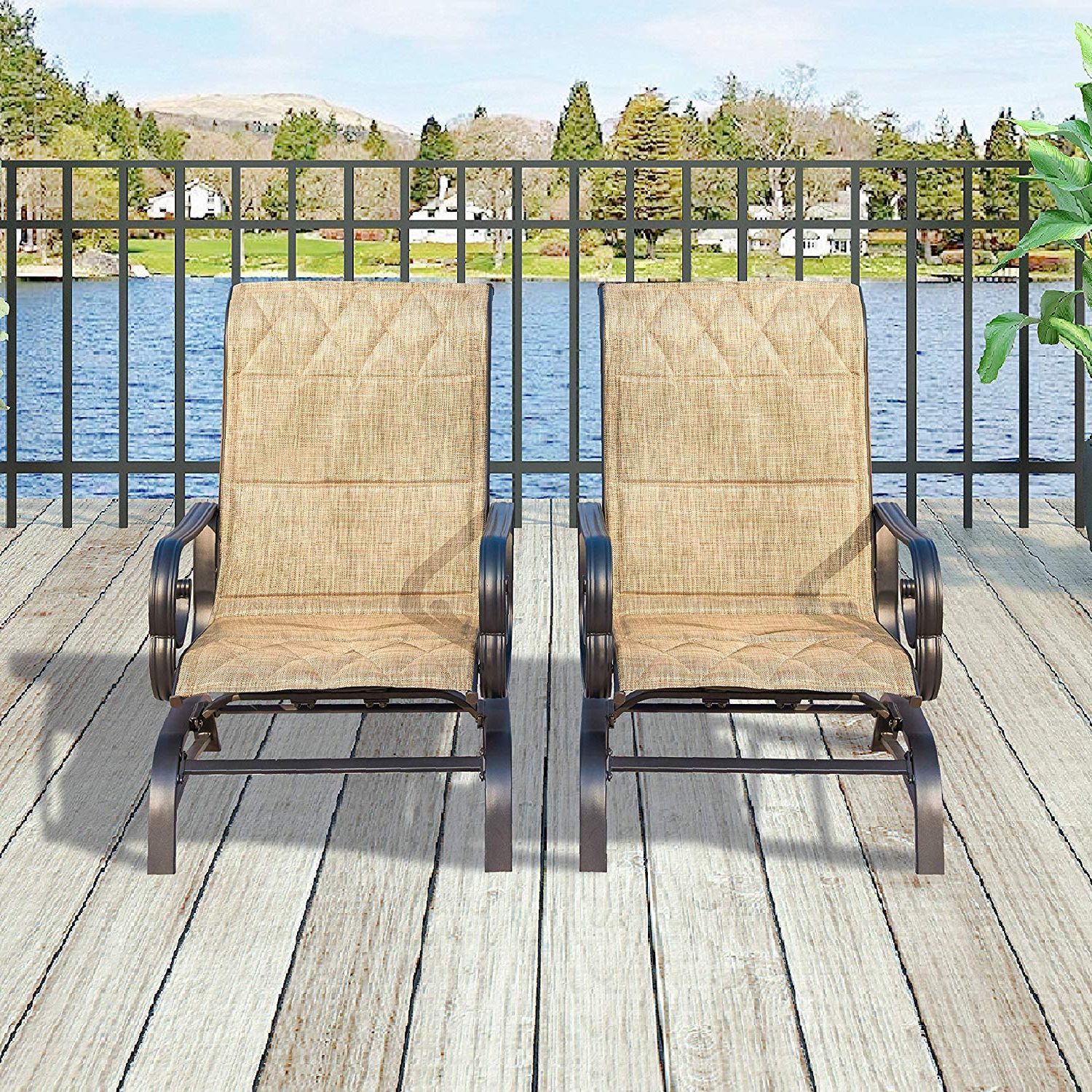 Outdoor Swing Glider Chairs With Powder Coated Steel Frame With Regard To Fashionable Patio Festival ® Outdoor Swing Glider Chair Patio Swing Furniture Seating  Rocking Bistro Chairs Set Of 2,textilene Mesh Steel Frame (2 Pc 1, Beige) (View 3 of 30)