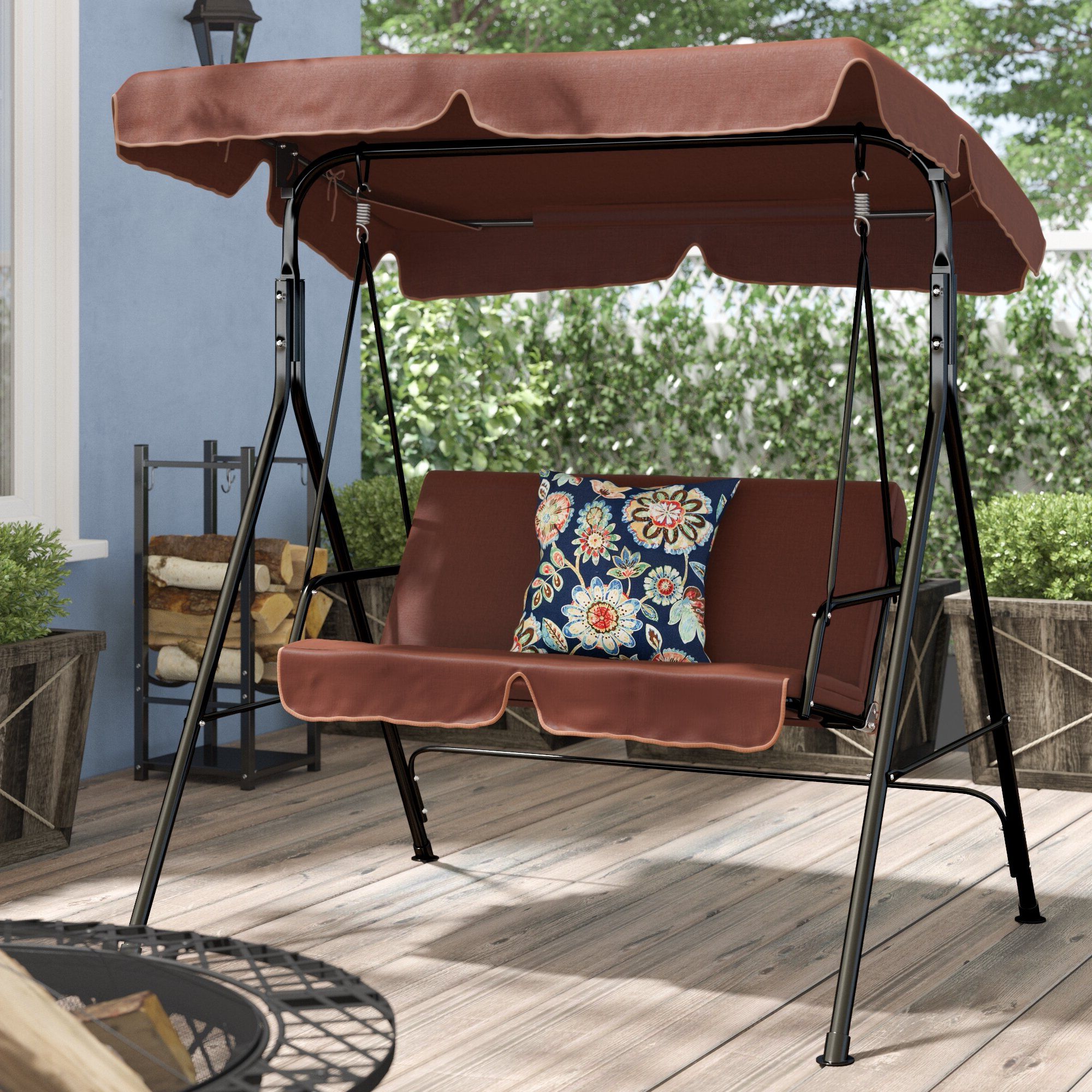 Patio Loveseat Canopy Hammock Porch Swings With Stand Pertaining To Well Known Mansour Patio Loveseat Canopy Hammock Porch Swing With Stand (Photo 8 of 30)
