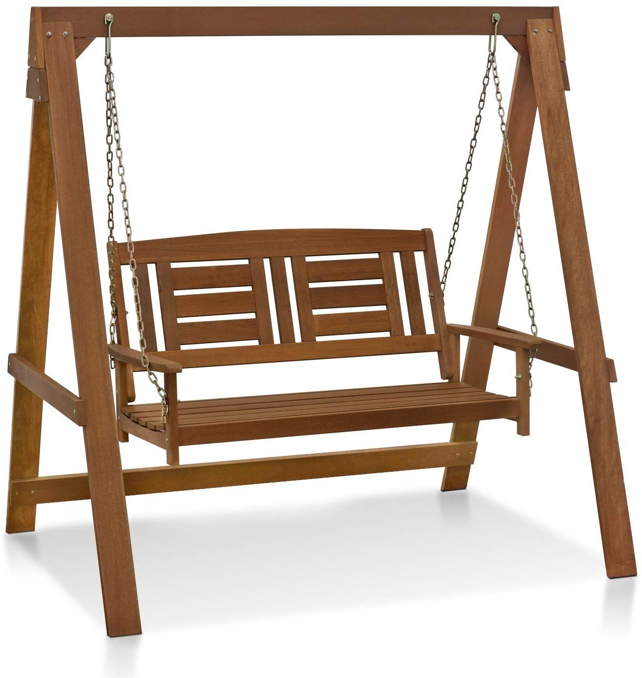 Patio Porch Swings With Stand Throughout Preferred Furinno Fg16409 Tioman Hardwood Patio Furniture Porch Swing With Stand In  Teak Oil, 2 Seater With Frame, Natural (View 22 of 30)