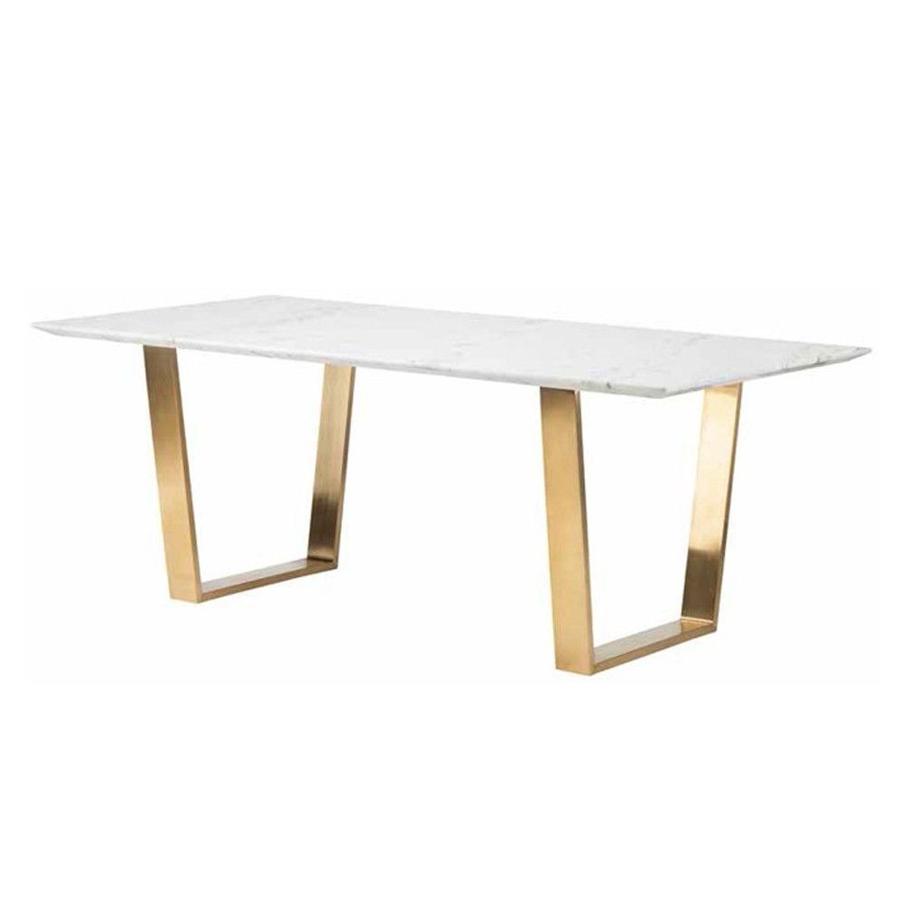 Popular A Simple Yet Exquisite White Marble Dining Table With Regarding Dining Tables With Brushed Gold Stainless Finish (View 2 of 30)