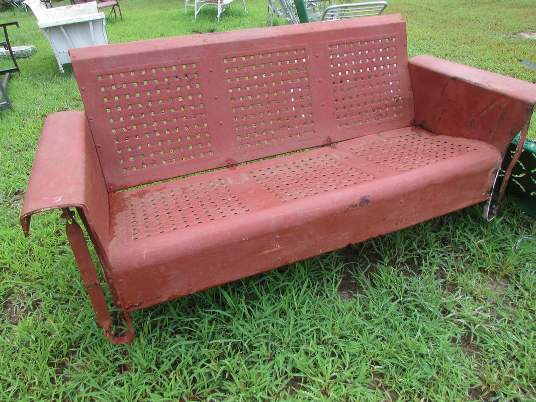 Popular Metal Retro Glider Benches Throughout Unrestored Metal 3seat Vintage Porch Gliders – Vintage Metal (View 10 of 30)