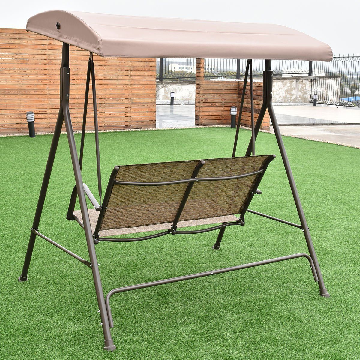 Popular Patio Loveseat Canopy Hammock Porch Swings With Stand For Colibroxoutdoor 2 Person Patio Backyard Porch Swing Hammock (Photo 25 of 30)