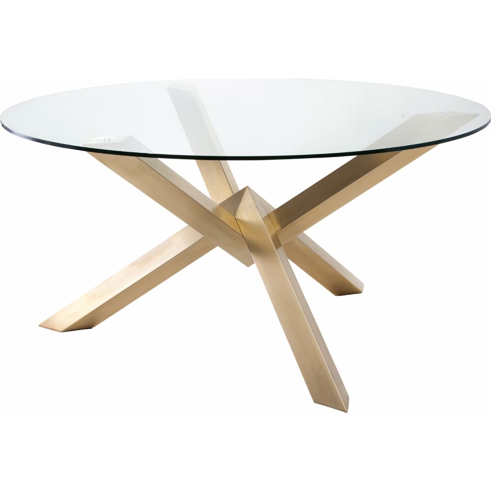 Preferred Dining Tables With Brushed Gold Stainless Finish Within Costa 72" Round Dining Table W/ Geometric Brushed Gold (View 1 of 30)