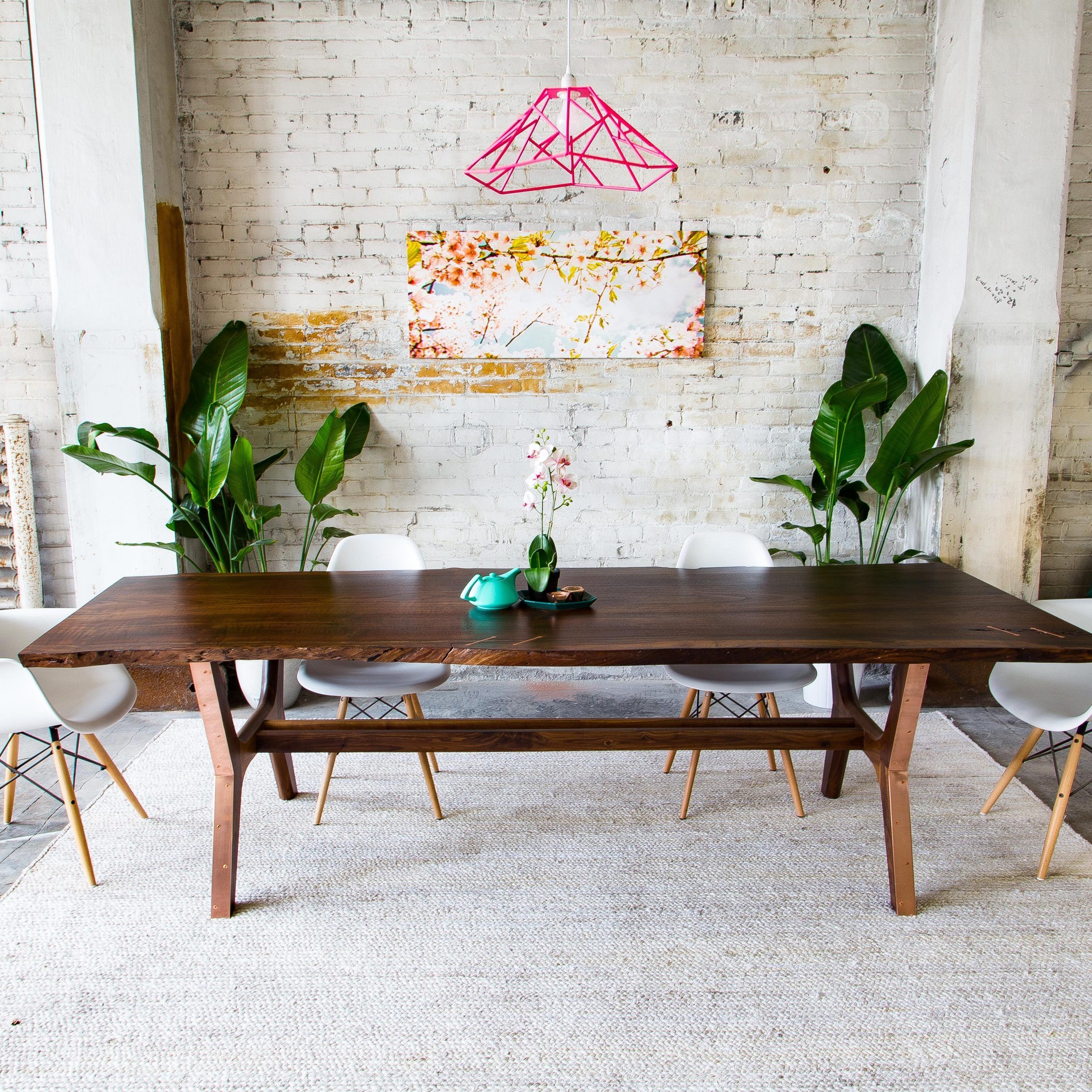Preferred Hand Made Claro Walnut + Copper Live Edge Midcentury Modern Regarding Mid Century Rectangular Top Dining Tables With Wood Legs (View 14 of 30)