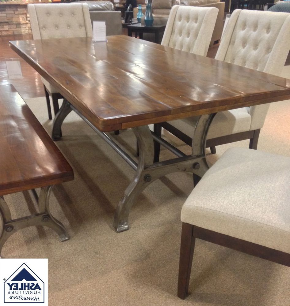 Ranimar Dining Room Table Thick Plank Tabletop Crafted Of Inside Preferred Iron Wood Dining Tables With Metal Legs (View 16 of 30)