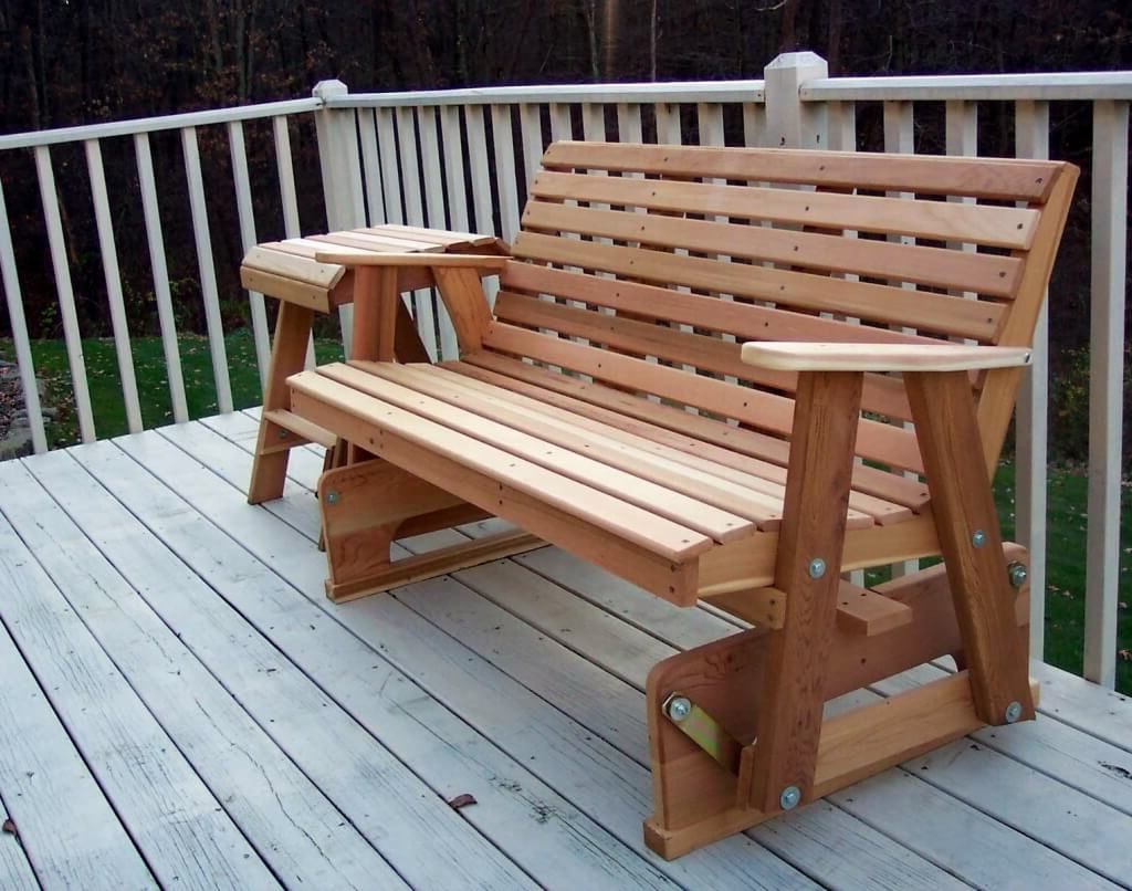 Recent Outdoor Patio Swing Glider Benches For Furniture: Natural Wood Porch Glider For Interesting Outdoor (View 21 of 30)