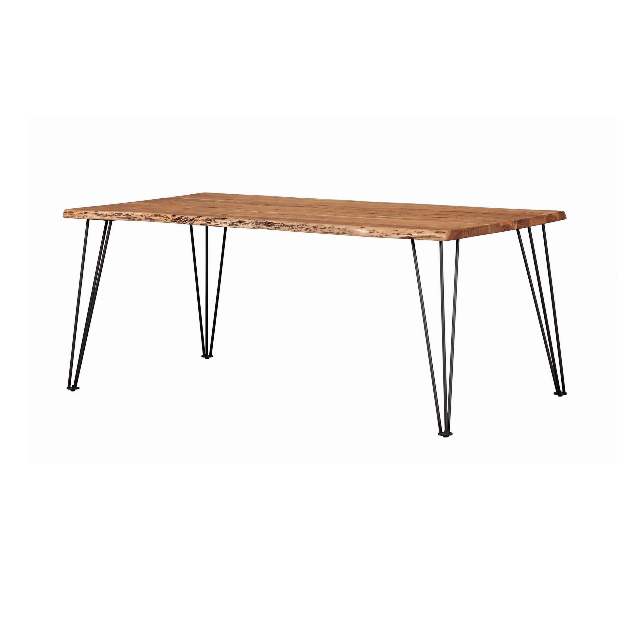 Recent Sherman Rectangular Dining Table Natural Acacia And Matte Regarding Acacia Wood Top Dining Tables With Iron Legs On Raw Metal (View 23 of 30)