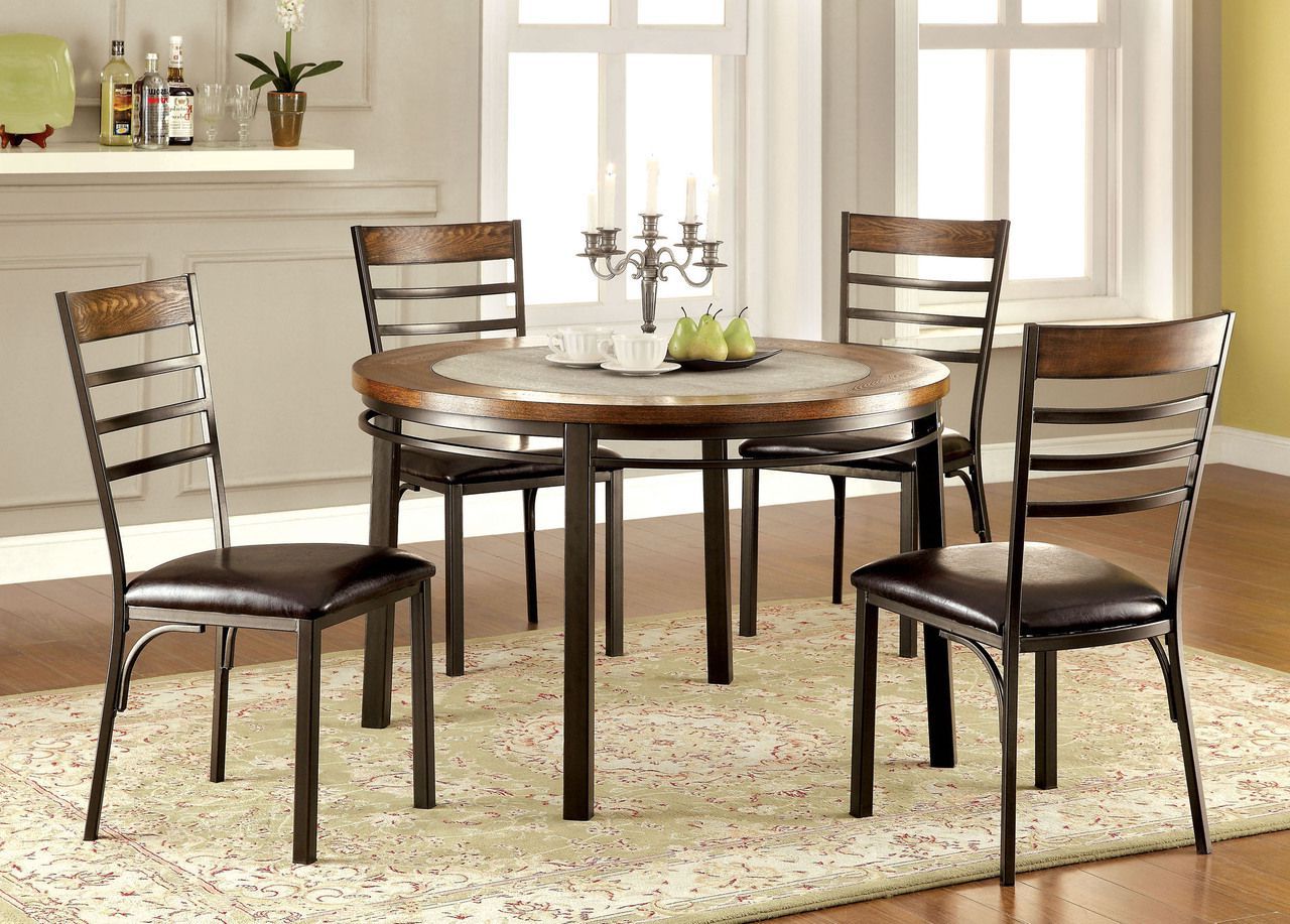 Riley Round Wood Stone Insert Dining Table Set (View 12 of 30)