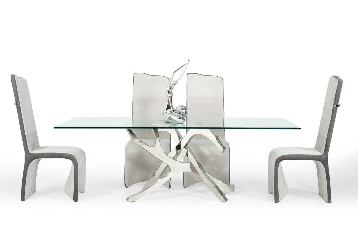 Steel And Glass Rectangle Dining Tables Regarding Latest Modrest Legend Modern Glass & Stainless Steel Dining Table (View 20 of 30)