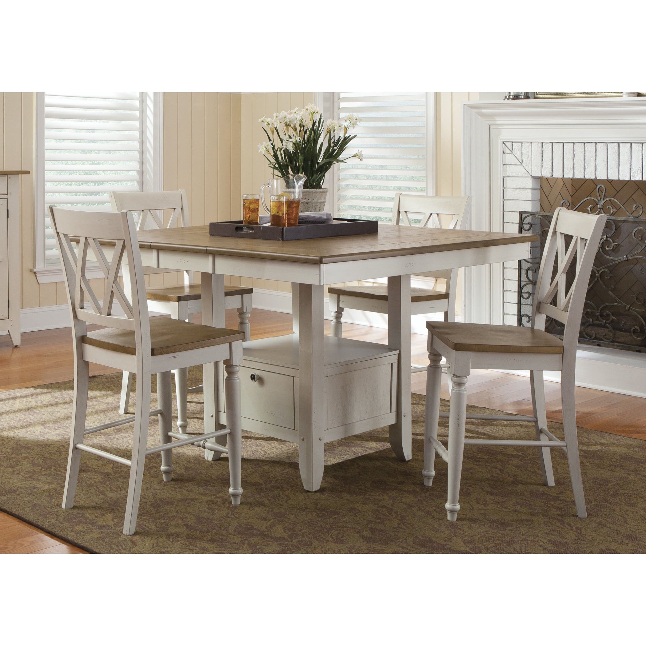 Transitional Antique Walnut Square Casual Dining Tables For Current Details About Al Fresco Two Tone Transitional 54x54 Gathering Table –  Antique White (View 21 of 30)