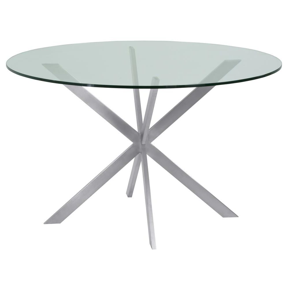 Trendy Dining Tables With Brushed Gold Stainless Finish With Regard To Armen Living Mystere Round Dining Table In Brushed Stainless (View 26 of 30)