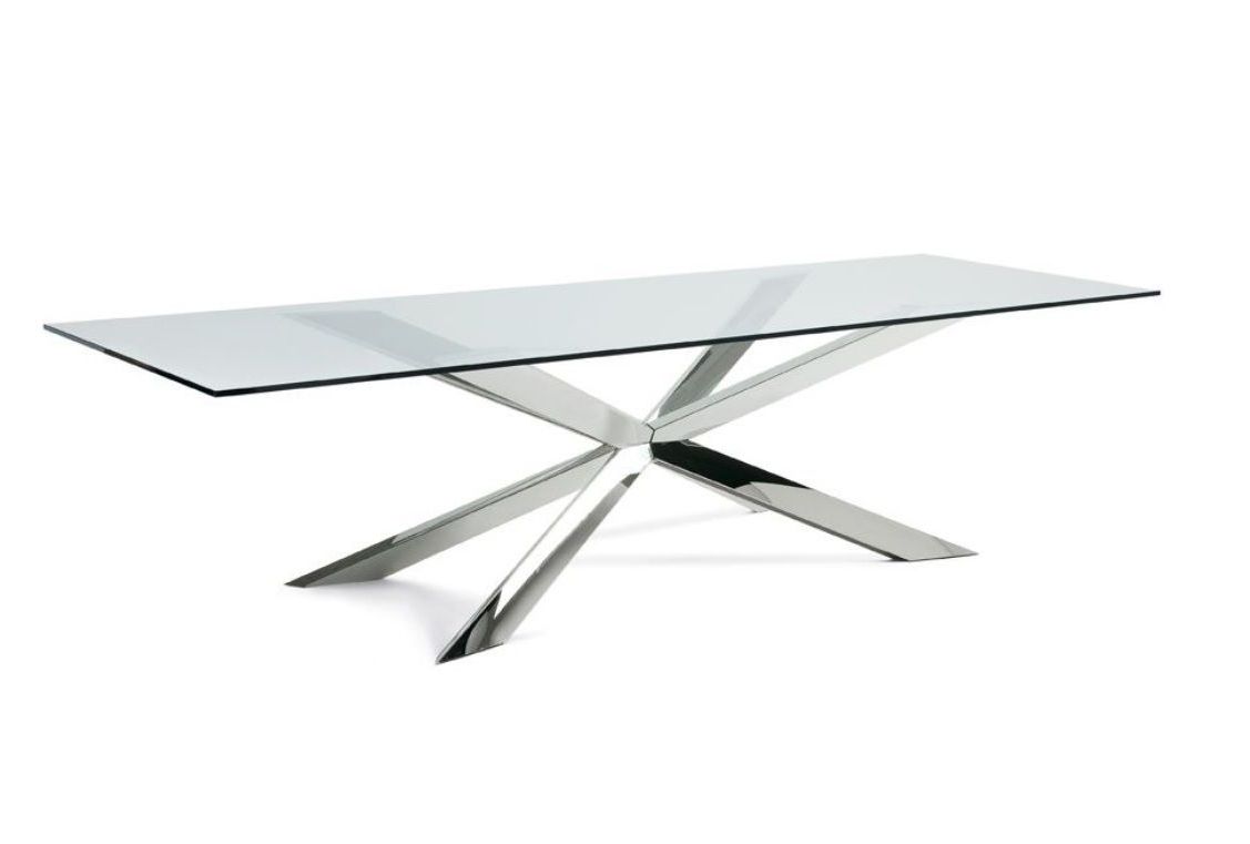 Trendy Glass Dining Tables With Metal Legs Throughout Gabbi Glass Dining Table With Stainless Steel Legs 210cm (View 8 of 30)