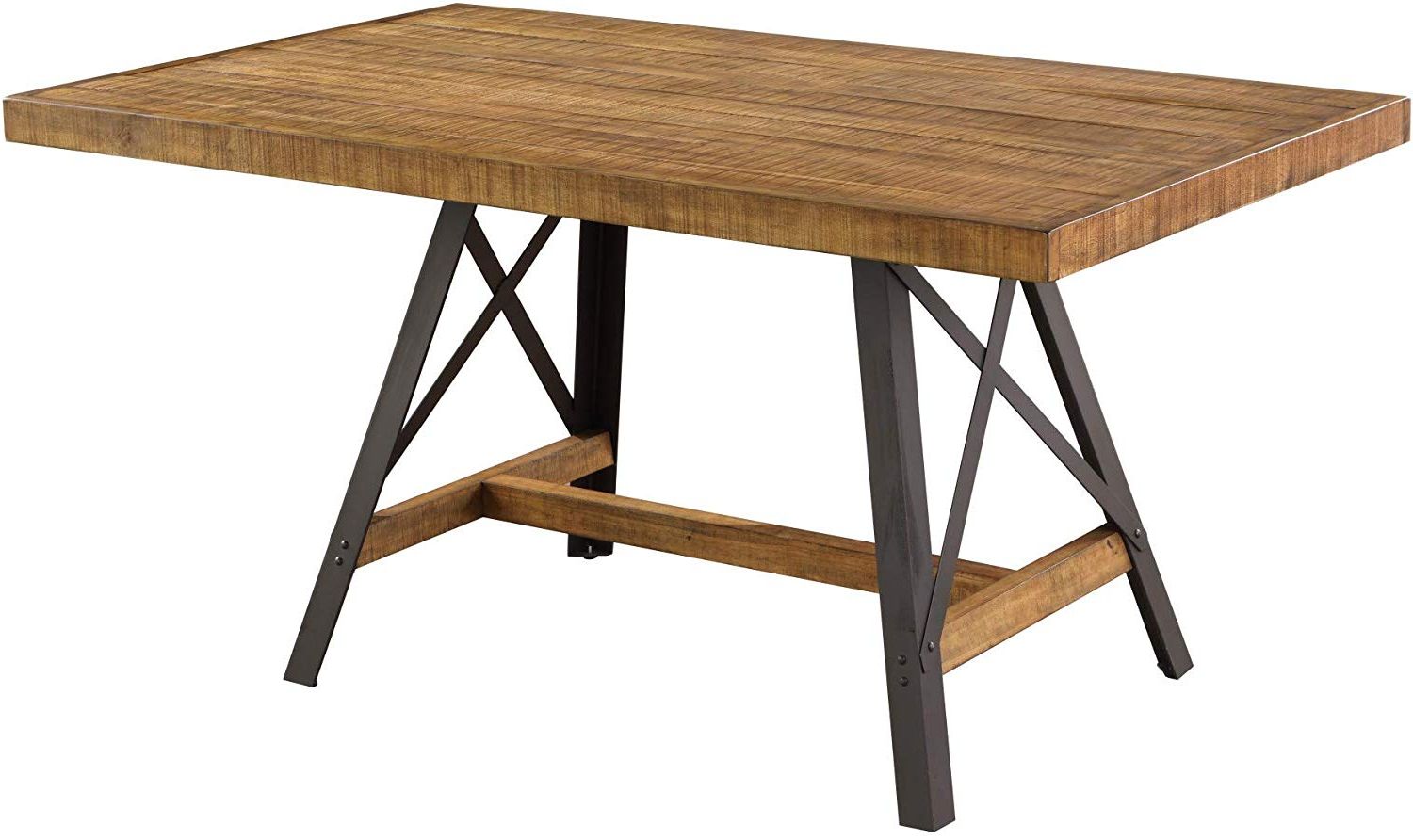 Well Known Acacia Wood Dining Tables With Sheet Metal Base Within Joey 60" Dining Table In Gingersnap With Rustic Plank Top And Metal Base, Artum Hill (View 11 of 30)
