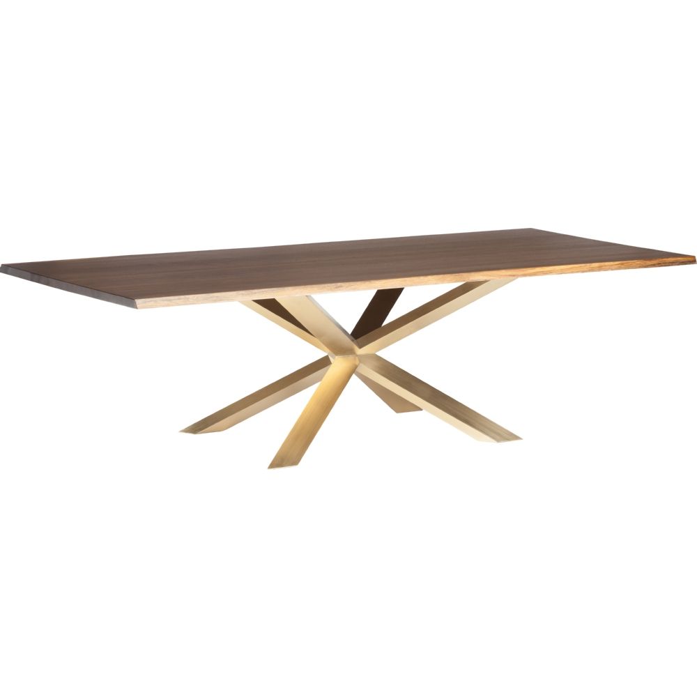 Well Known Couture 112" Dining Table W/ Seared Oak Top On Brushed Gold Intended For Dining Tables In Seared Oak With Brass Detail (View 20 of 30)