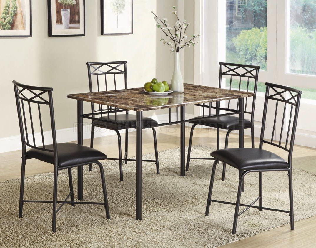 Well Known Faux Marble Top & Black Metal Legs Modern 5pc Dinette Set For Faux Marble Finish Metal Contemporary Dining Tables (View 1 of 30)
