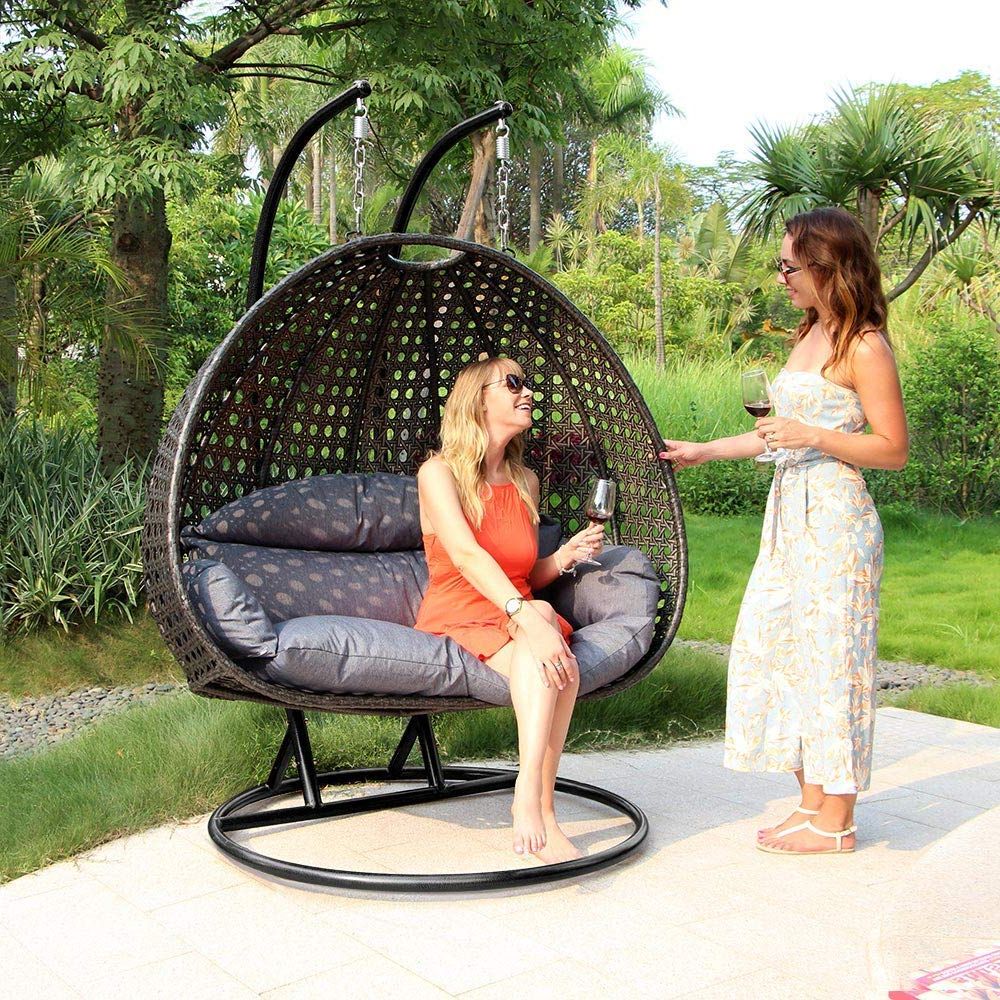 Well Known Review: Luxury 2 Person Wicker Swing Chair With Stand With Outdoor Canopy Hammock Porch Swings With Stand (View 22 of 30)