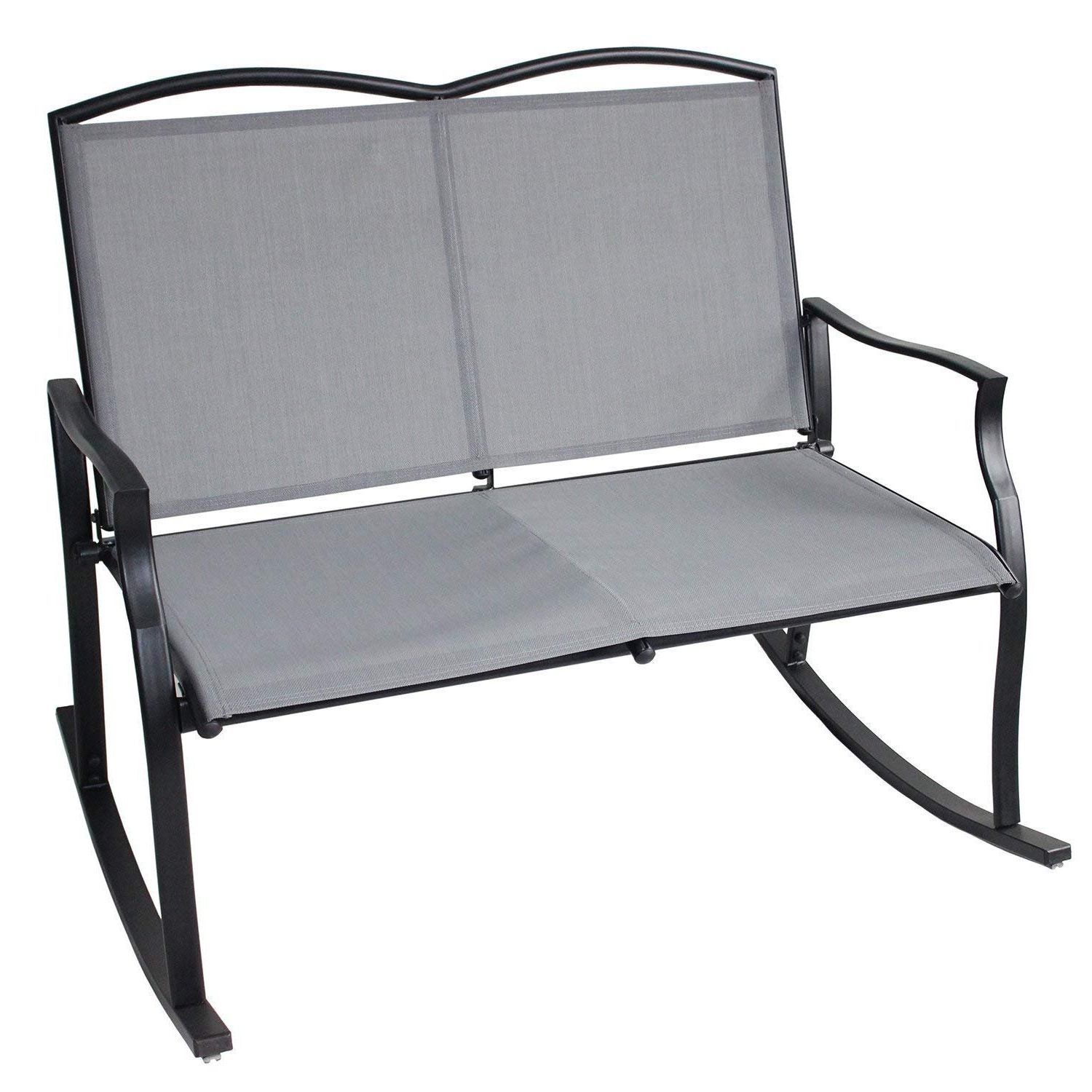 Well Known Rocking Glider Benches Throughout Unicoo – Patio Loveseat Bench, Garden Loveseat, Sling Rocking Chair, Glider  Swing Rocking Chair With Steel Frame For 2 Persons (View 14 of 30)