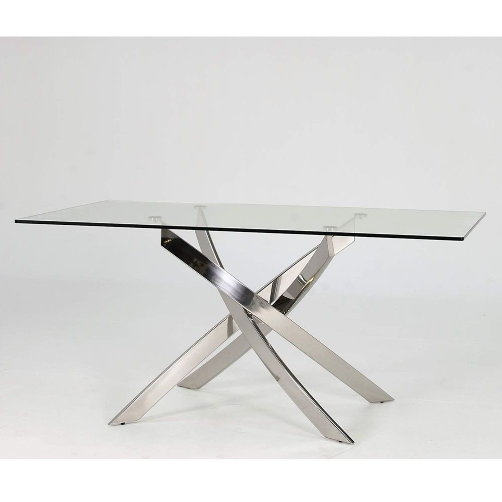 Well Liked Steel And Glass Rectangle Dining Tables Pertaining To 4 Seater Dining Table Rectangle Glass Top Stainless Steel (View 23 of 30)