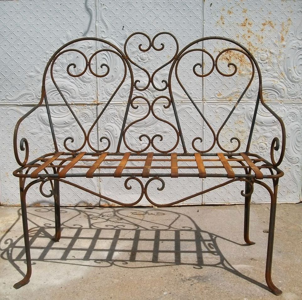 Wrought Iron Double Heart Bench Patio Furniture With Well Liked Iron Double Patio Glider Benches (View 20 of 30)