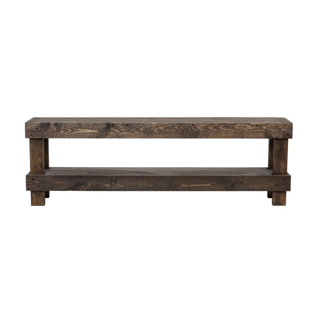 Del Hutson Designs Rustic Dark Walnut Contemporary Farmhouse Solid Wood  Bench Large Dhd1315dw – The Home Depot Within Most Recently Released Walnut Solid Wood Garden Benches (View 12 of 30)