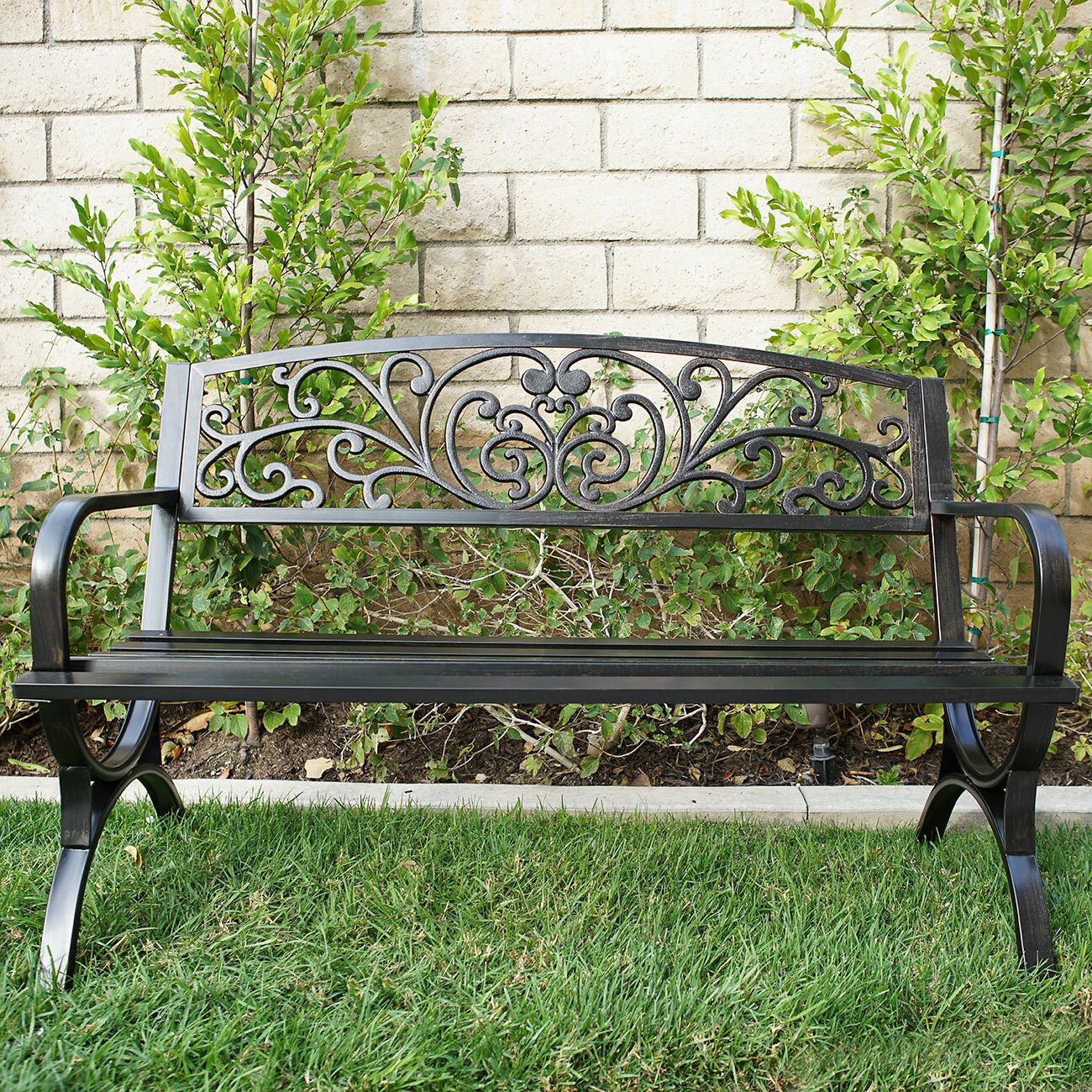 Lundberg Metal Garden Bench Inside Current Alvah Slatted Cast Iron And Tubular Steel Garden Benches (View 24 of 30)