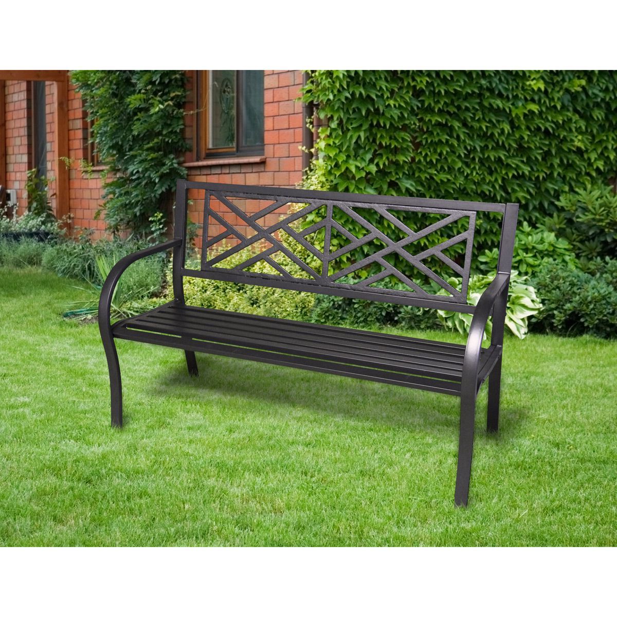 Metal Outdoor Furniture, Metal Garden Regarding Ismenia Checkered Outdoor Cast Aluminum Patio Garden Benches (View 11 of 30)