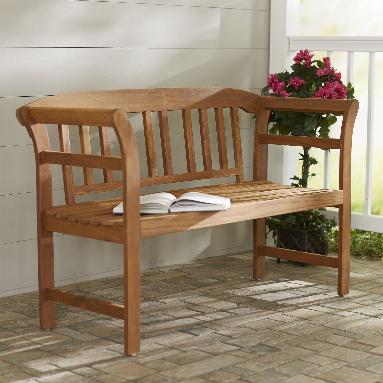 Newest Archdale 2 Seat Acacia Wooden Garden Bench For Amabel Wooden Garden Benches (View 25 of 30)