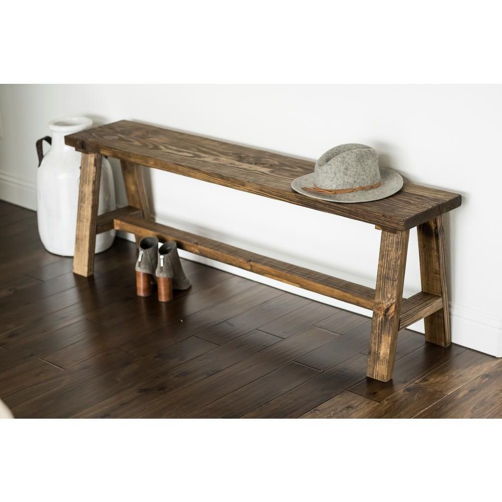 Newest Del Hutson Designs Classic Dark Walnut Pine Wood Bench, Long Throughout Walnut Solid Wood Garden Benches (View 9 of 30)