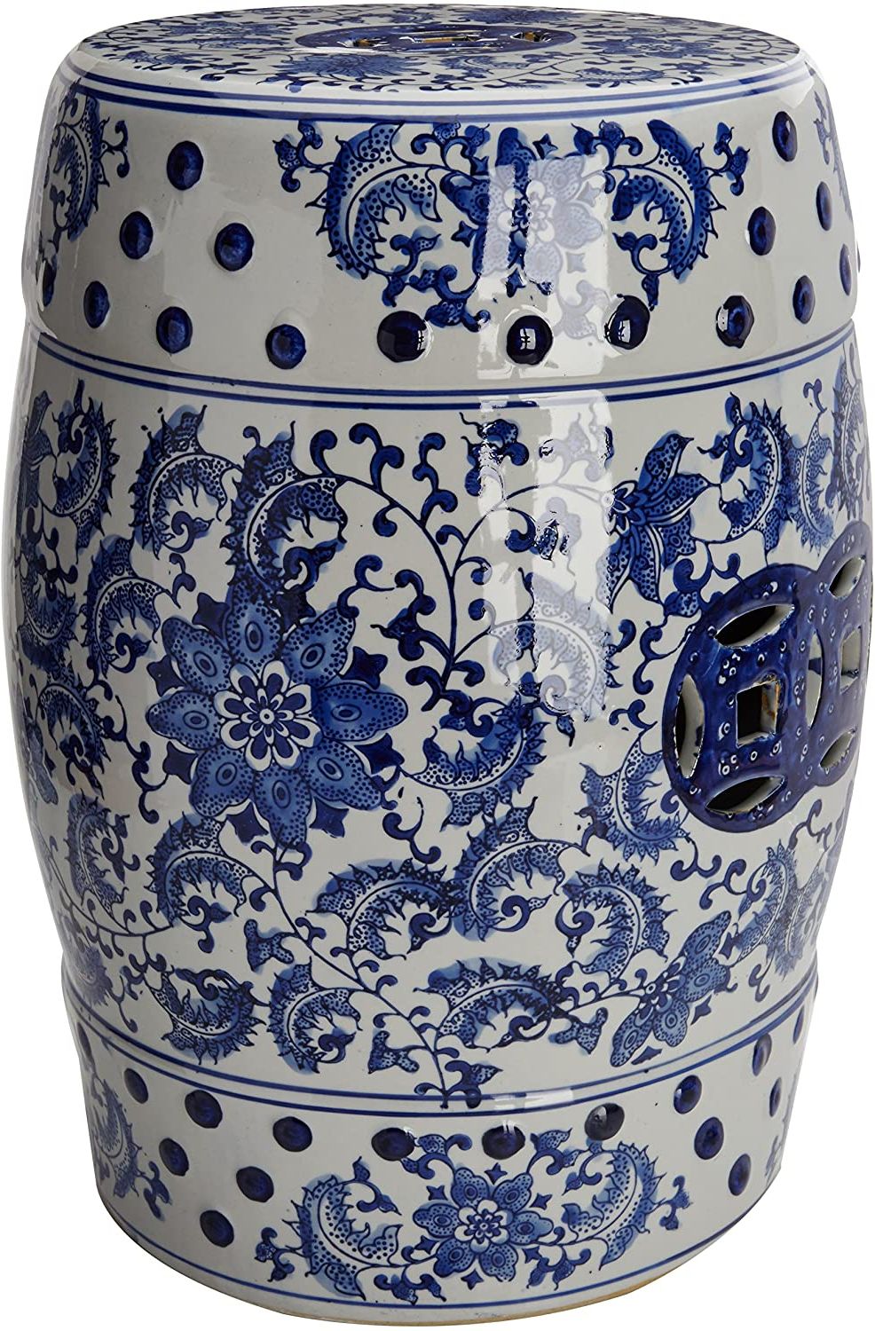 Oriental Furniture 18" Floral Blue & White Porcelain Garden Stool With Regard To Preferred Dragon Garden Stools (View 14 of 30)