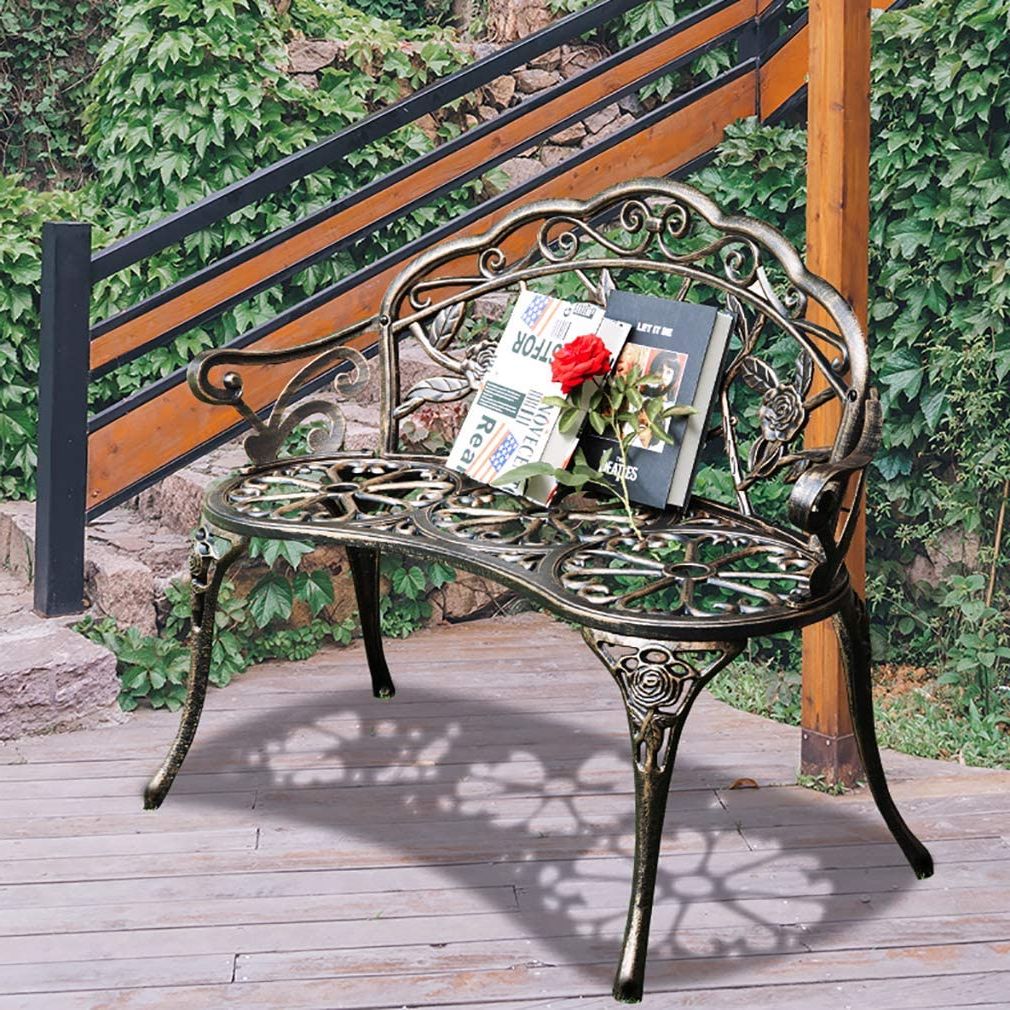 Pettit Steel Garden Benches Within Famous Garden Bench Park Bench Metal Bench Outdoor Benches Clearance Patio Yard  Bench Floral Rose Accented Bronze (View 20 of 30)