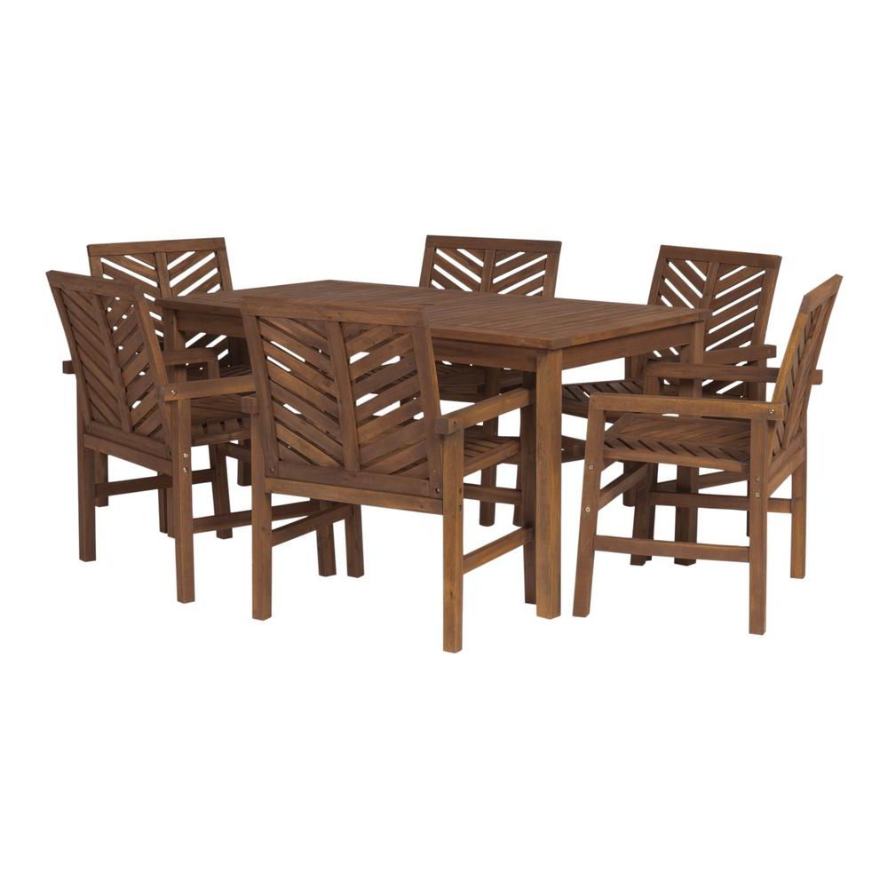 Trendy Walker Edison Furniture Company Chevron Dark Brown 7 Piece Wood Outdoor  Patio Dining Set Hd8083 – The Home Depot Throughout Skoog Chevron Wooden Storage Benches (View 23 of 30)