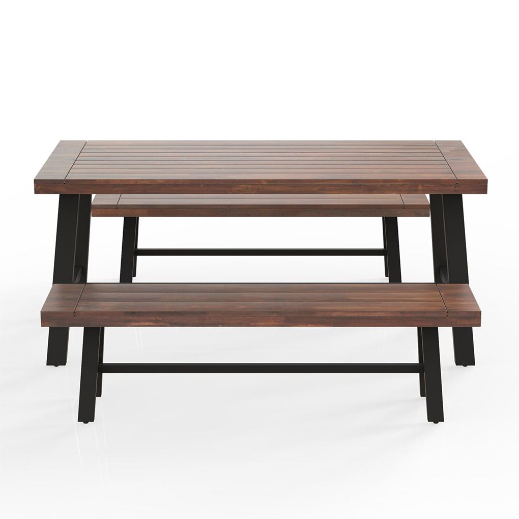 Widely Used Outdoor Wooden Table Bench Set Solid Walnut Wood Patio Courtyard Garden  Dining Table Chair – Walmart Inside Walnut Solid Wood Garden Benches (View 15 of 30)
