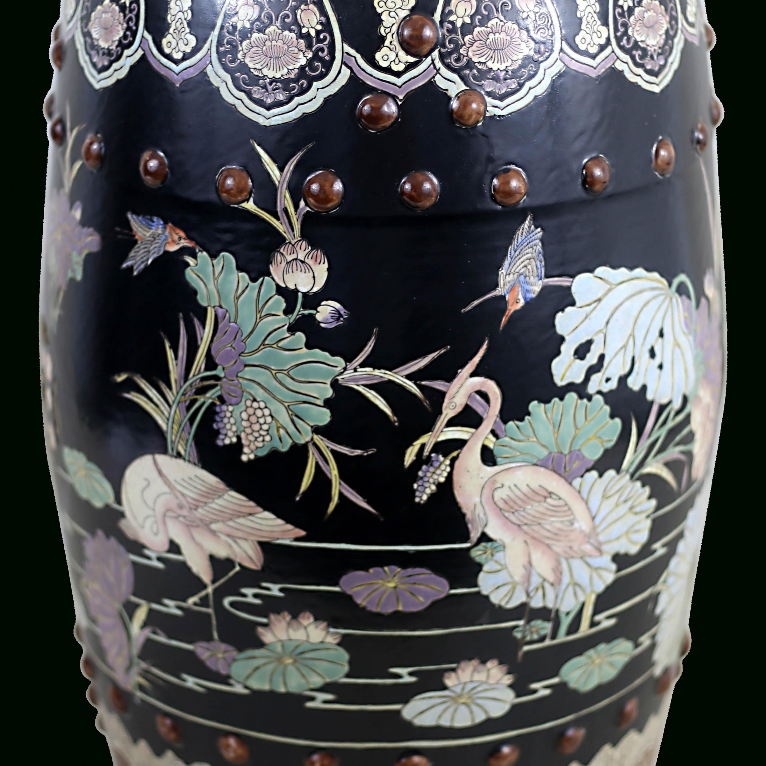 Widely Used Vintage Black Garden Stool With Cranes And Lotuses On Throughout Renee Porcelain Garden Stools (View 29 of 30)