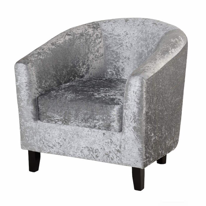 2019 Crushed Velvet, Tub Chair, Silver Inside Dorcaster Barrel Chairs (View 19 of 30)