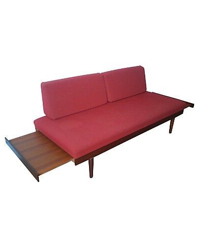 2019 Mid Century Sofa With Pull Out Side Table #modern #vintage Within Perz Tufted Faux Leather Convertible Chairs (View 18 of 30)