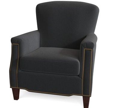 2020 Vincent 29" W Genuine Leather Down Cushion Armchair Body Fabric: Triomphe  Celestial, Leg Color: Mahogany, Nailhead Detail: #9 French Inside Pitts Armchairs (View 15 of 30)