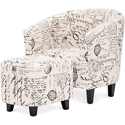 Abbottsmoor Barrel Chair And Ottoman Sets In Preferred Best Choice Products Modern Contemporary Linen Upholstered Barrel Accent  Chair Furniture Set For Home, Living Room W/arms, Matching Ottoman, Birch (View 12 of 30)